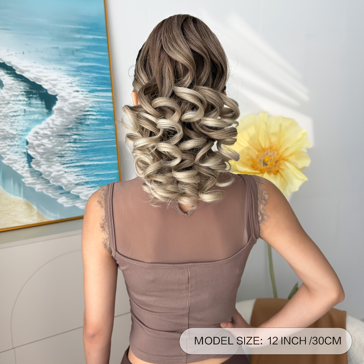 12-inch (30 cm) Ombre Brown to Blonde Deep Wave Short Ponytail Extension - Heat-Resistant Synthetic Claw Clip Hairpiece for Women & Girls