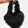 Vintage-Inspired Heart Plush Shell Handbag – Burgundy Faux Fur Evening Purse for Women