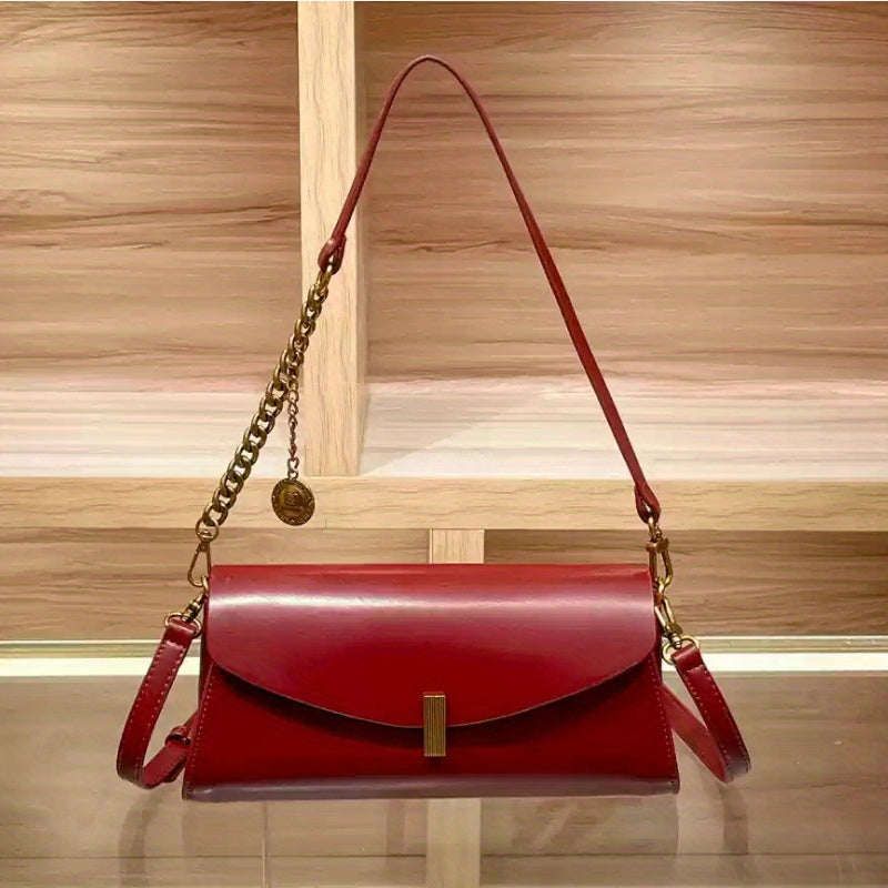 Versatile Women's Baguette Bag - Small Square Underarm Shoulder Crossbody, High-End Split Leather