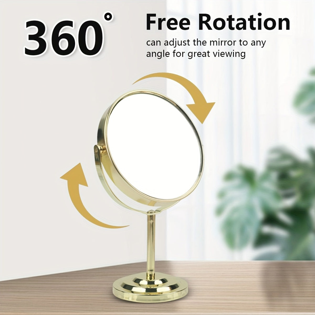 RANCAI 360° Stainless Steel Double-Sided Makeup Mirror – Polished Coastal Tabletop, HD Oil-Free Surface, Non-Electric, Anti-Skid Base