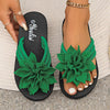 Women's Floral Embellished Flip-Flops - Fabric Upper EVA Sole, Mid Platform Heel Slip-On Vacation Sandals