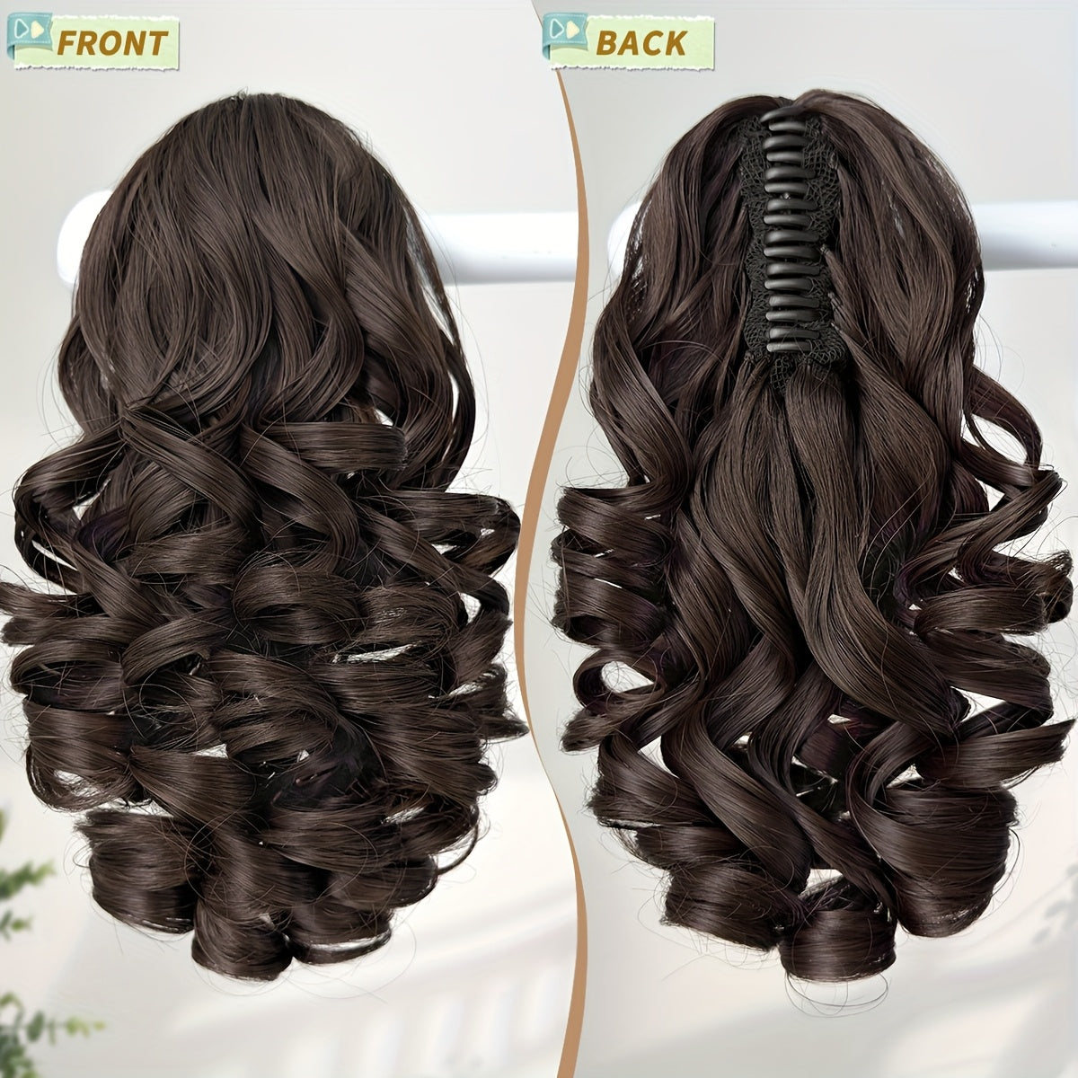 Women's 12-Inch Deep Wave Heat-Resistant Synthetic Claw Ponytail Hair Extension, Curly Clip-In, Multiple Colors (Black, Brown, Blonde, Red, Gray, Beige, White)