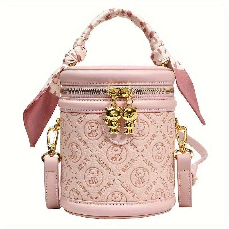 Mini Cylinder Bucket Bag - Retro Animal Print Faux Leather Crossbody Handbag for Women