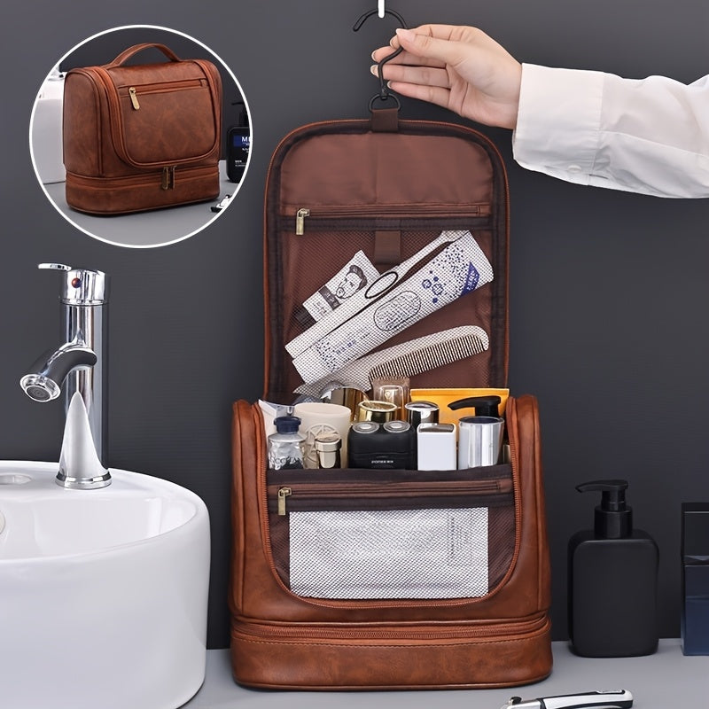 6-Tier Dual Compartment Toiletry & Makeup Organizer Bag with Hook — Large Capacity Travel Cosmetic Case, Black, Unisex