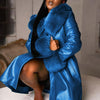 Plus Size Women's Purple PU Leather Coat with Faux Fur Collar & Lapel — Long Oversized Winter Jacket, Gold Zipper, Machine Washable