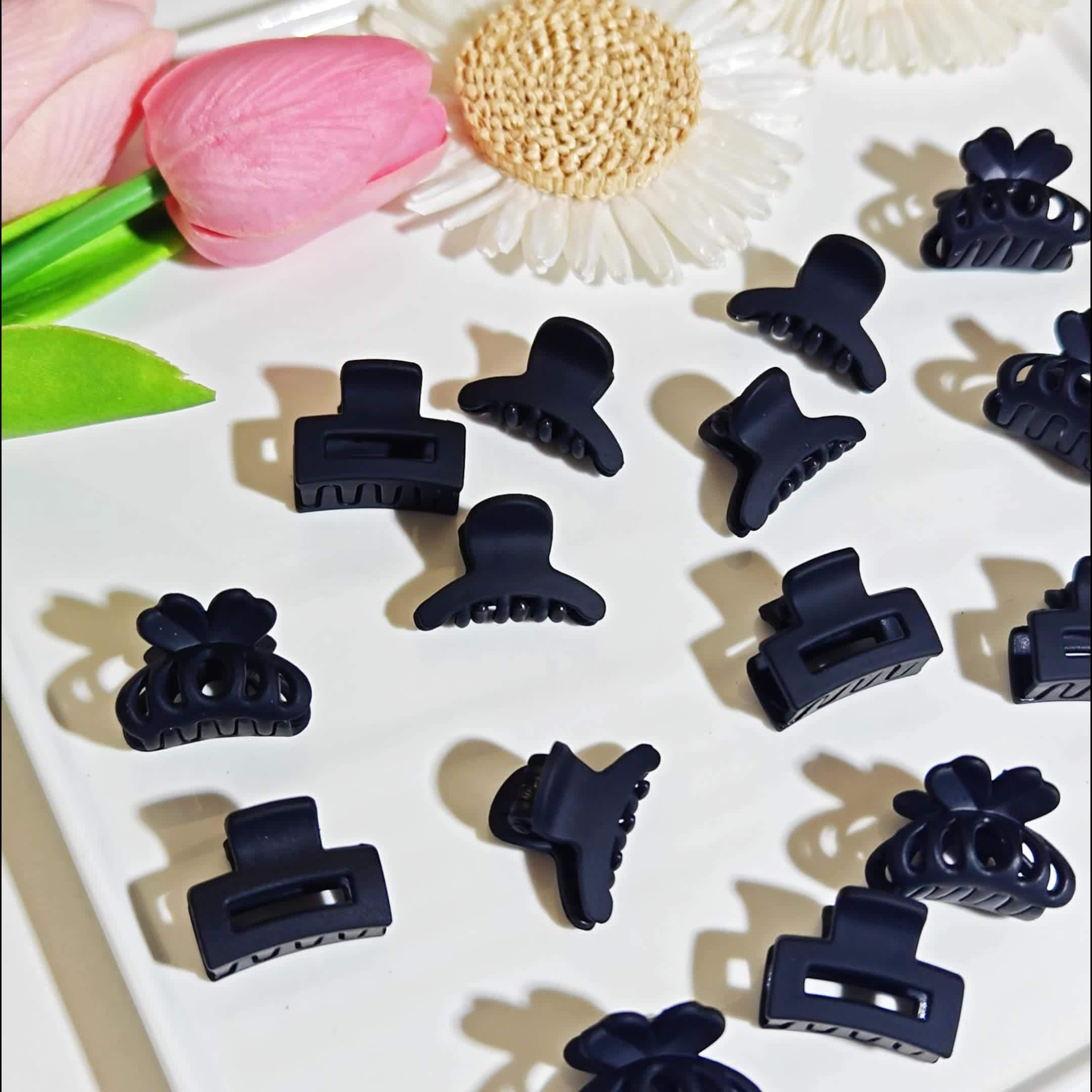 18-Pack Mini Black Frosted Square Hair Claws – Rubber Grip Small Hair Clips for Women