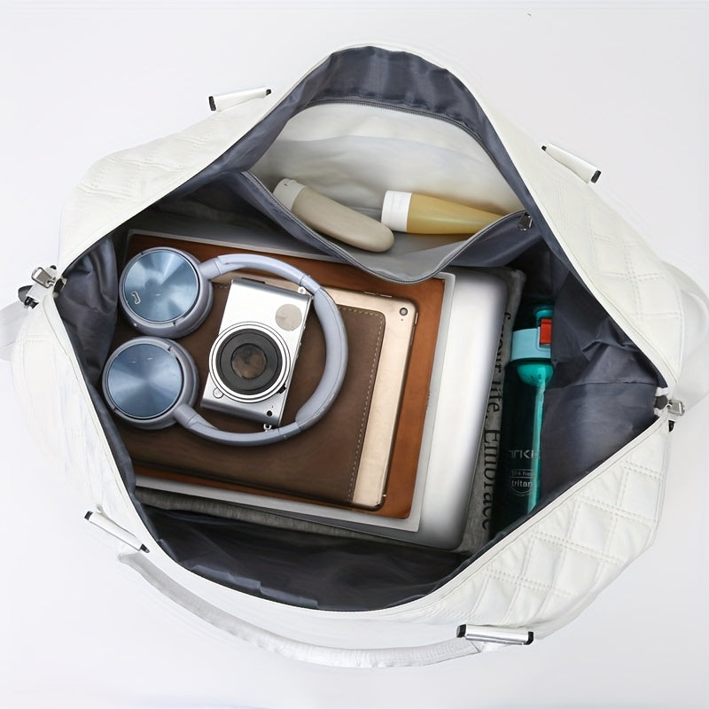 4-in-1 Travel Tote Bag Set – Large Capacity Travel & Gym Tote with Chest Bag, Makeup Pouch & Waist Pack – White, Black, Pink