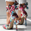 Women's Floral Pointed-Toe Stiletto Heels with Ankle Strap – Ultra High Fabric Pumps for Weddings & Parties