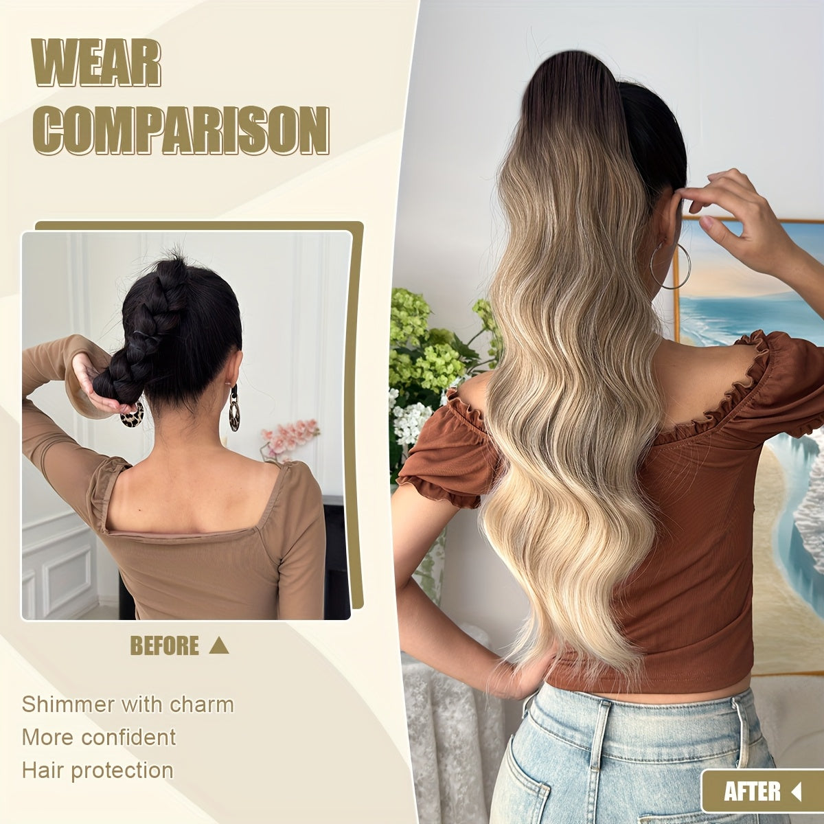 24-inch (61 cm) Body Wave Clip-In Ponytail Extension - Heat-Resistant Synthetic Hairpiece, Easy Secure Clip for Women & Girls