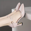Women's Pointed Toe High Block Heel Sandals with Hollow Square Buckle