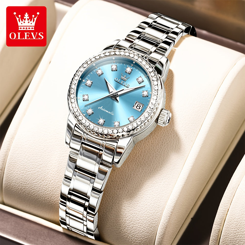 OLEVS Women's Automatic Mechanical Watch – Stainless Steel Bracelet, Luminous Dial & Date Window, Polished Formal Timepiece