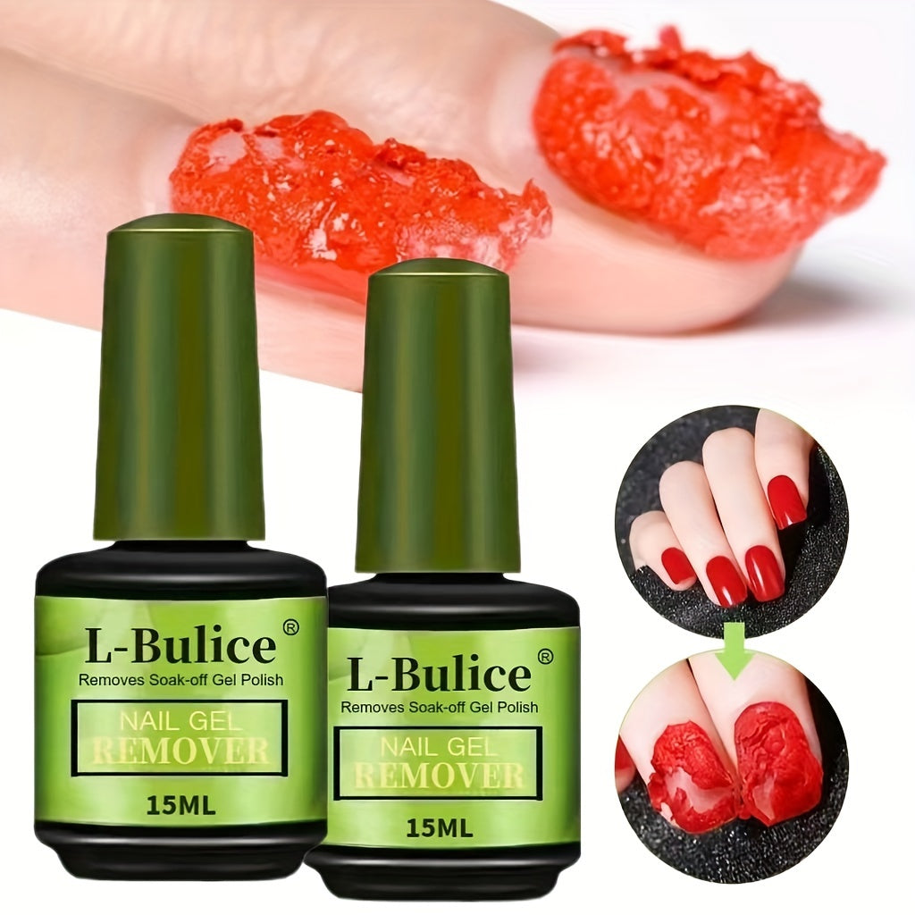 L-BULICE 2-Pack Nail Gel Remover — 15ml Each (0.51 fl oz) Acetone-Free, Unscented & Alcohol-Free Liquid Manicure Polish Remover