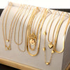 10-Pack Vintage Luxury Necklace Set for Women — Heart & Geometric Pendants, Snake Chains with O-T Toggle Clasp, Zinc Alloy, Valentine's Day Gift