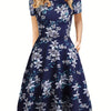 Elegant Retro A-Line Midi Dress Short Sleeve Fit-and-Flare Casual Dress for Women