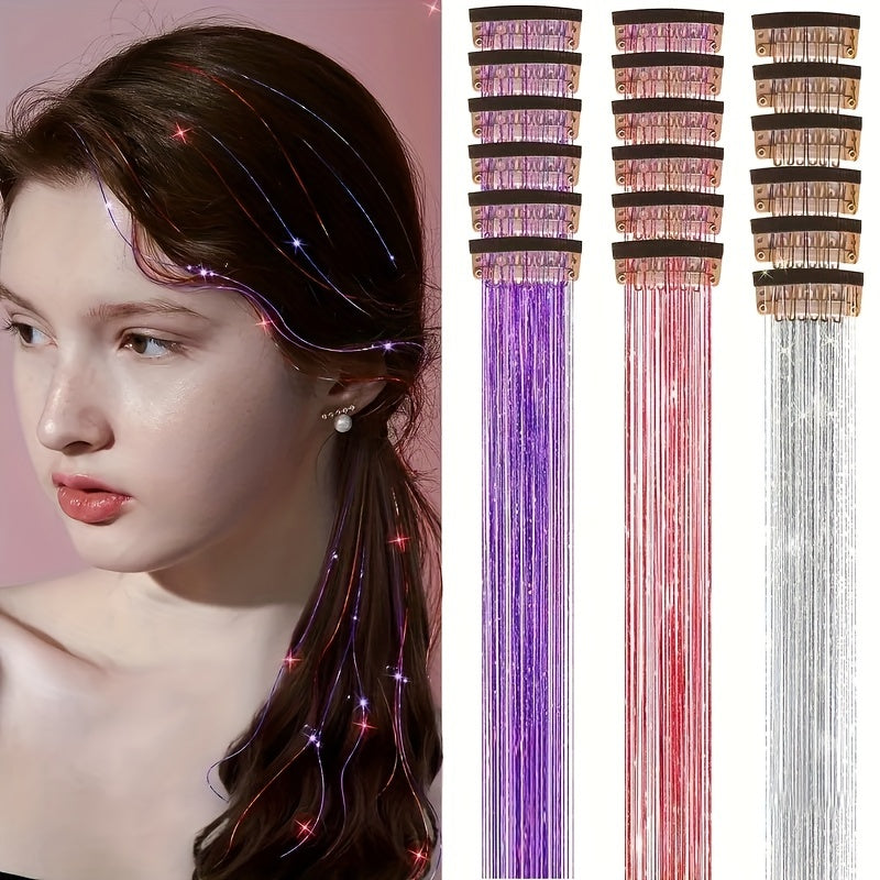 18-Pack 20-Inch Metallic Clip-In Hair Extensions with BB Clips — Heat-Resistant Sparkling Fairy Hair for Women