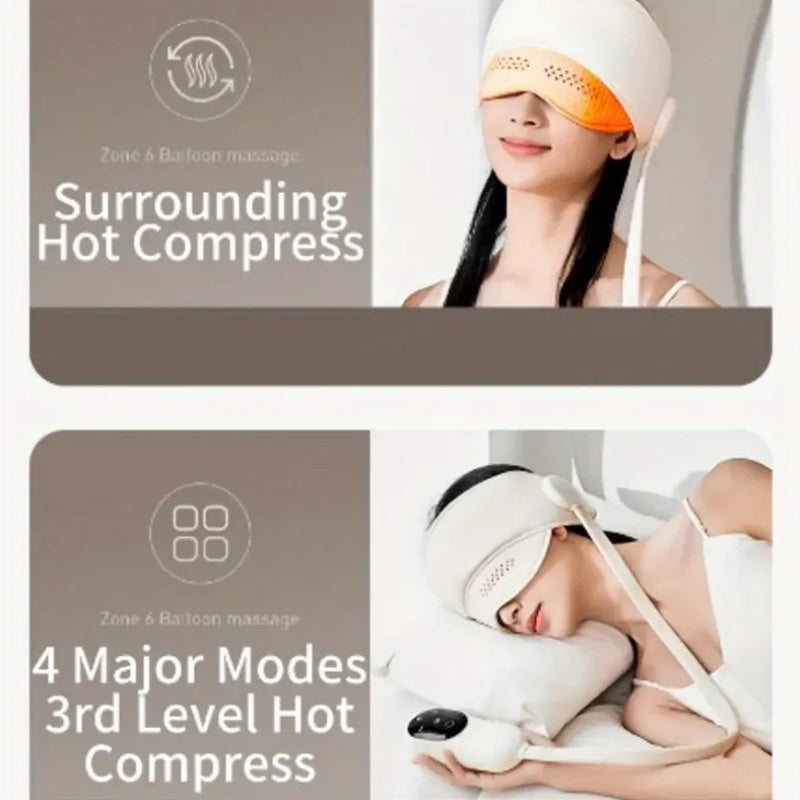 Portable Electric Head & Scalp Massager with 6-Zone Airbag Compression, Heating and Kneading — Rechargeable Head and Eye Massager