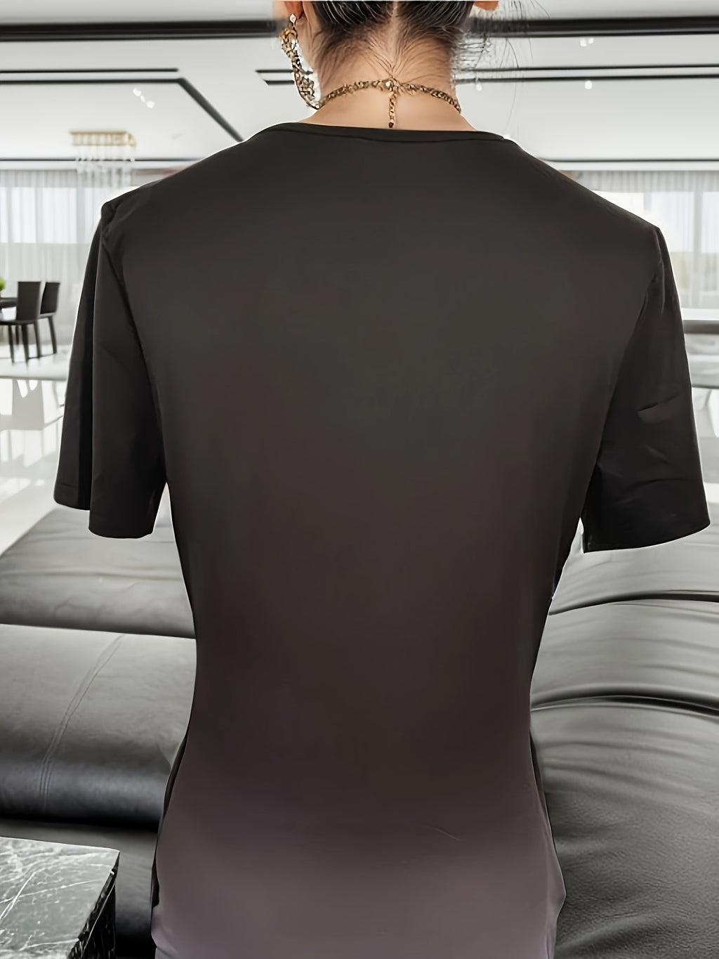 Women's Ombre Bodycon Dress - Short Sleeve Crew Neck Knit Polyester for Fall