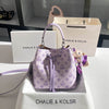 Purple Bucket Bag for Women – Large Capacity Embossed Geometric Handbag with Adjustable Strap & Gold Hardware