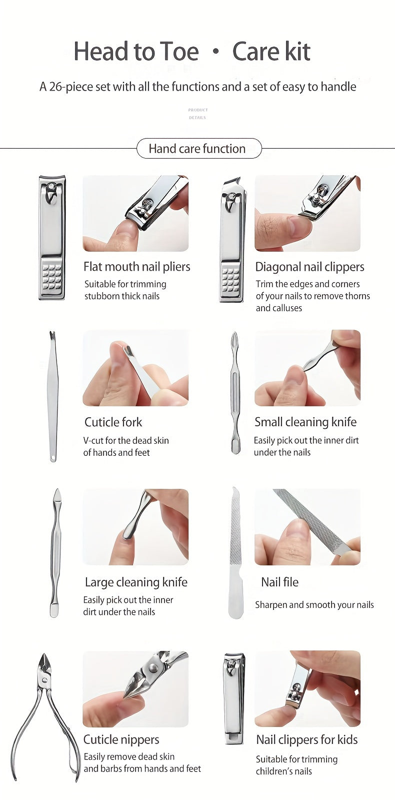 26-Piece Professional Nail and Pedicure Kit - Manicure Set with Clippers, Cuticle Nipper & Scissors