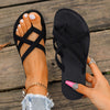 Women's Black Slip-On Mule Sandals - Greek Key Strap Flat PU Slides for Beach, Casual & Dressy Wear
