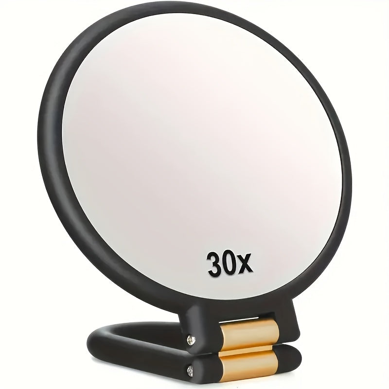 30X/1X Dual-Sided Magnifying Makeup Mirror, 360° Adjustable Stand, Portable Travel Mirror, Green Frame White Oval