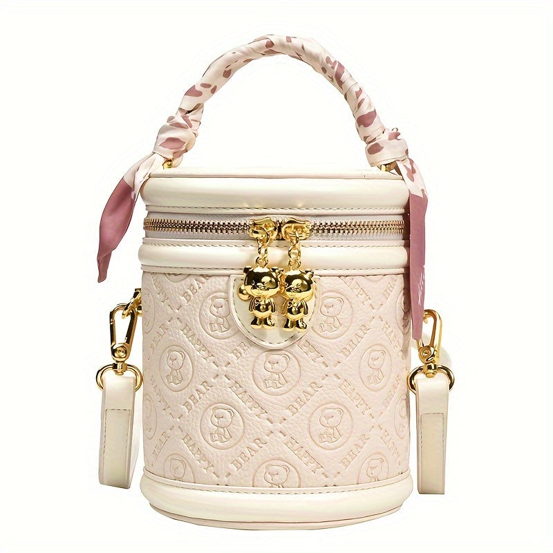 Mini Cylinder Bucket Bag - Retro Animal Print Faux Leather Crossbody Handbag for Women