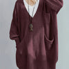 Plus Size Women's Oversized V-Neck Longline Sweater - Soft Ribbed Viscose Knit, Machine-Washable Black Pullover for Fall/Winter