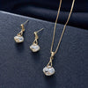 Elegant Women's Jewelry Set – Square Pendant Necklace & Teardrop Earrings, Gold-Tone Sparkling Crystal for Bridal & Party