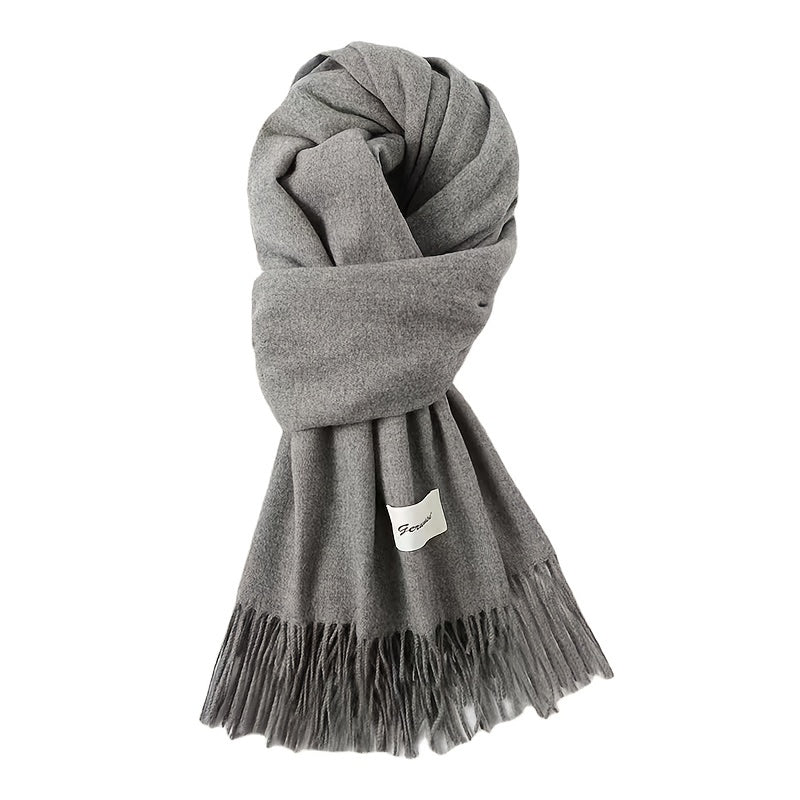 Solid Color Tassel Scarf with Fringe - Lightweight Polyester Shawl for Women