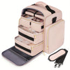 Large Travel Makeup Organizer Bag - 4 Removable Cases & Jewelry Roll, 13 in (33 cm) Pink Cosmetic Toiletry Case with Multiple Pockets