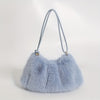 Rilibegan Women's Plush Faux Rabbit Fur Handbag - Adjustable Strap Zipper Closure, Elegant Crossbody Purse (White, Black, Blue, Light Brown)