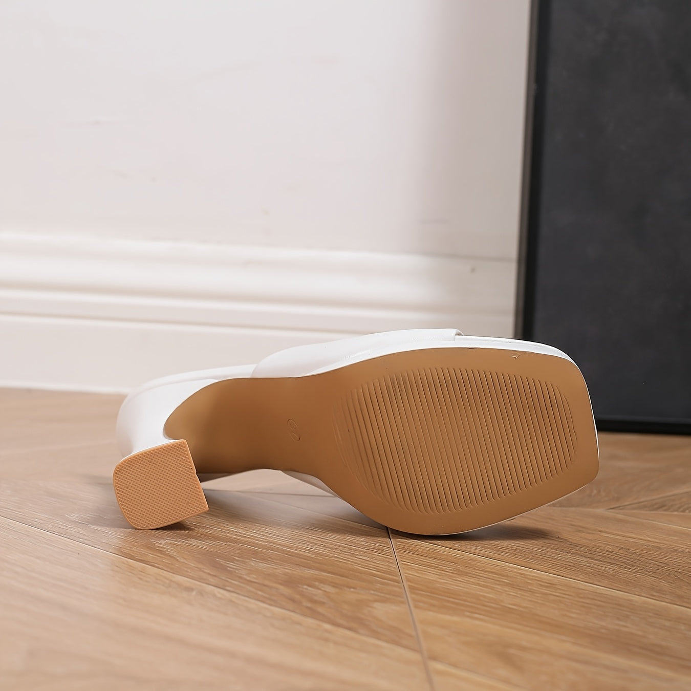 Women's White Square Toe Ankle-Strap High Heel Sandals – PU Upper, Thick Platform, Rubber Sole – Wedding & Party Shoes