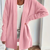 Plus Size Elegant Beige Open Front Cardigan Sweater, Mid-Length Drop Shoulder with Pockets, Non-Bulky Layering for Fall Winter Office & Party