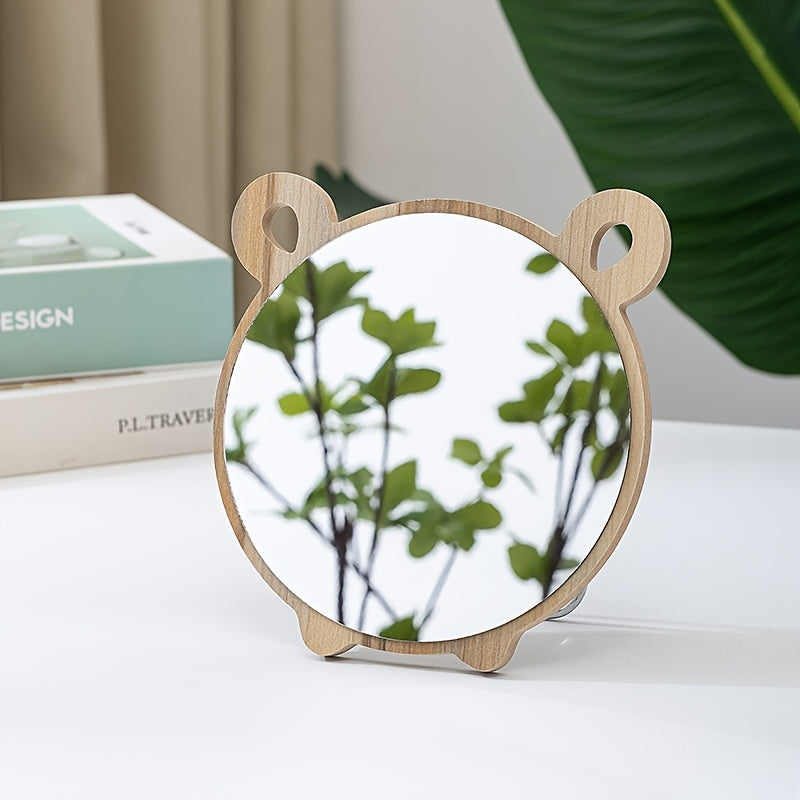 Elegant Rotatable HD Makeup Mirror - Adjustable Iron Frame Polished Glass Vanity Mirror No Battery, Cartoon Theme