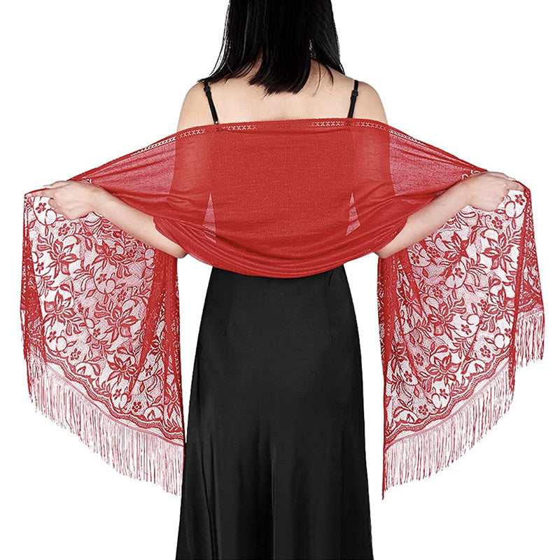 Lightweight Fringe Shawl Wrap for Women — Solid Floral Lace Evening Scarf for Weddings & Parties