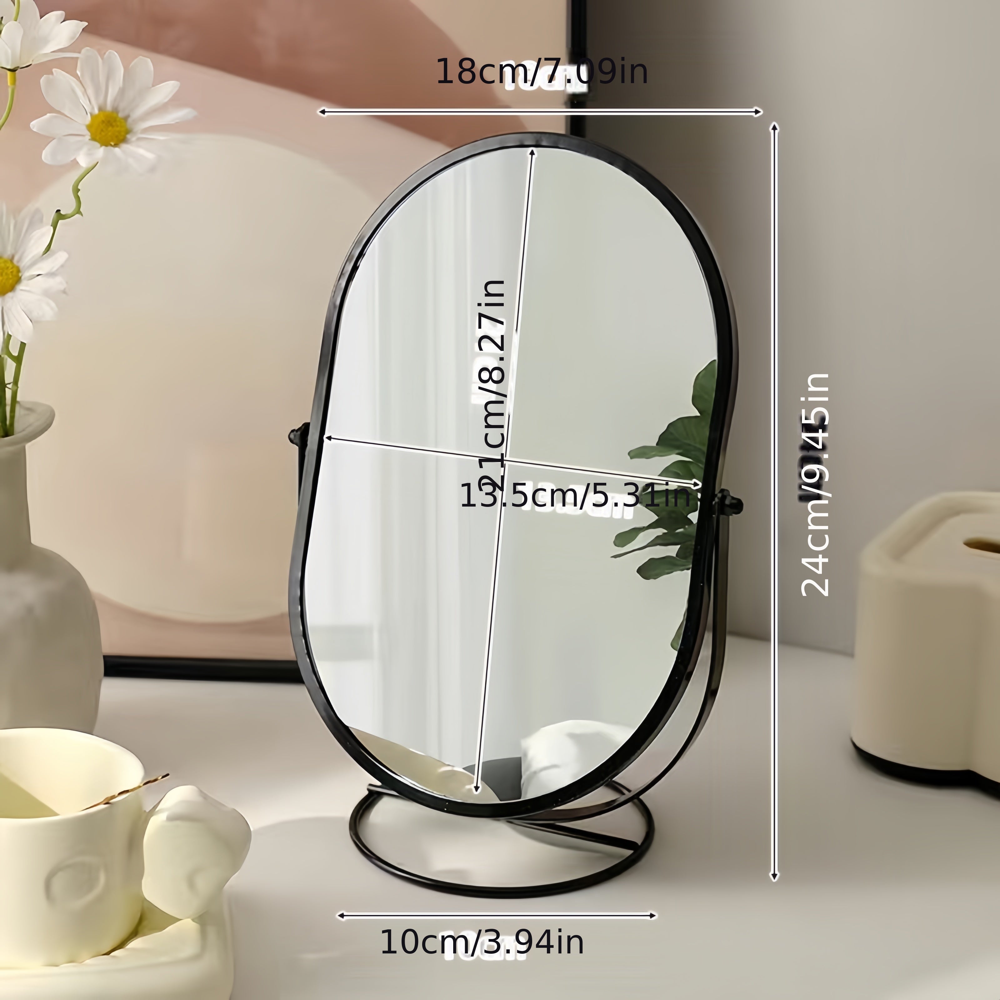 Elegant Iron-Framed 360° Rotating Makeup Mirror — HD Vanity Mirror for Bedroom & Dressing Table