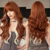 Long Loose Curly Synthetic Wig with Bangs - Heat Resistant 27.6 in (70 cm) Rose Net Cap, Voluminous Waves, Brown/White/Red/Black
