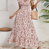 Plus Size Floral Print Maxi Dress for Women — V-Neck Shirred Peplum