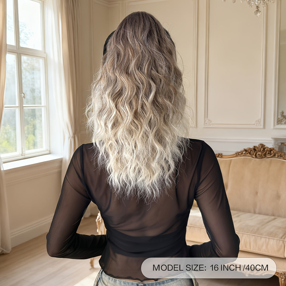 16-Inch (40 cm) Water Wave Claw Ponytail Extension – Heat Resistant Ombre Synthetic Hairpiece for Women