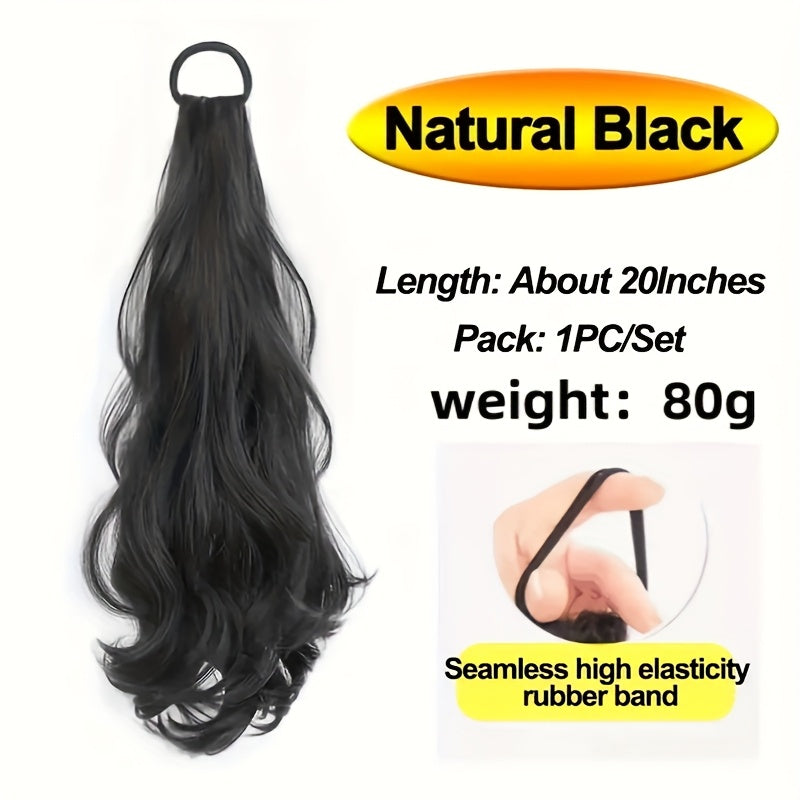 20-Inch (50 cm) Loose Wave Synthetic Ponytail Extension — Heat-Resistant Fiber with Non-Slip Rubber Band Low-Tie, Natural Layered Look for Women