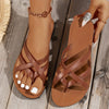 Women's Black Slip-On Mule Sandals - Greek Key Strap Flat PU Slides for Beach, Casual & Dressy Wear