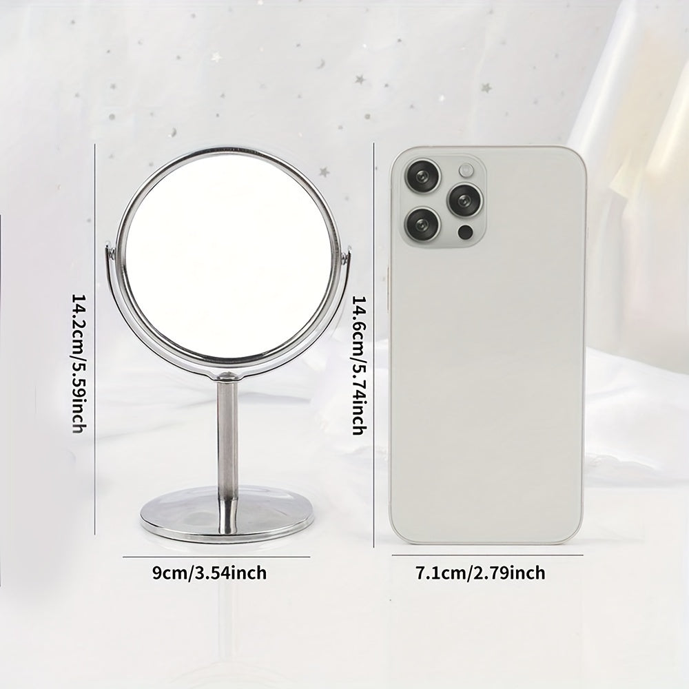 RANCAI 360° Stainless Steel Double-Sided Makeup Mirror – Polished Coastal Tabletop, HD Oil-Free Surface, Non-Electric, Anti-Skid Base