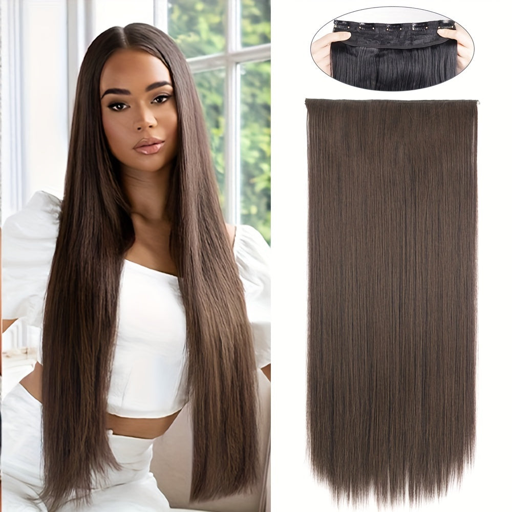 Long Straight Clip-In Hair Extension for Women – One-Piece Synthetic Ponytail Hairpiece, Seamless Natural-Looking Claw Clip