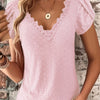 Elegant Women's Lace V-Neck Top — Petal Short Sleeves, Lightweight Summer Blouse