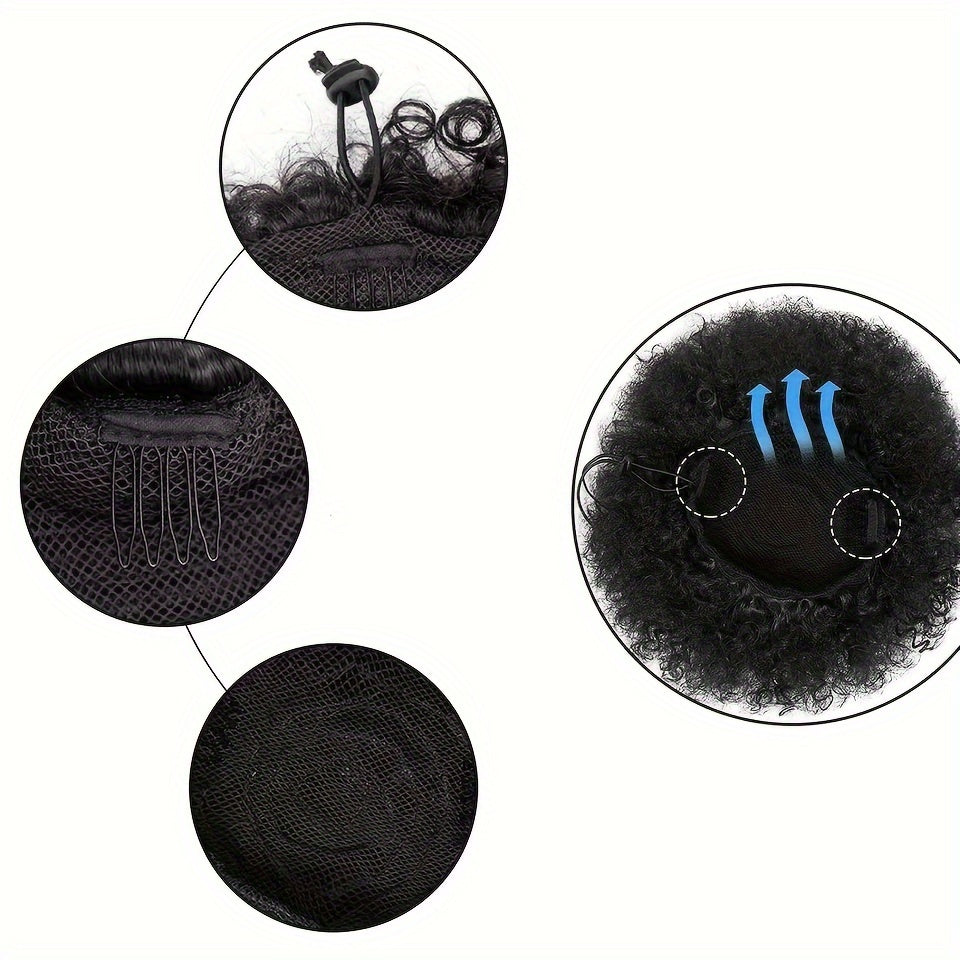 Kinky Curly Afro Puff Ponytail Extension - Short Synthetic Updo Hair Piece for Natural Look