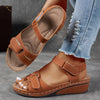 Women's Beige Wedge Sandals - Open Toe Platform Strappy Sandals with Adjustable Ankle Strap, Perforated Breathable Design