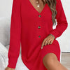 Plus Size V-Neck Long Sleeve Sweater Dress with Single Button Closure, Soft Pink Loose-Fit Casual Chic