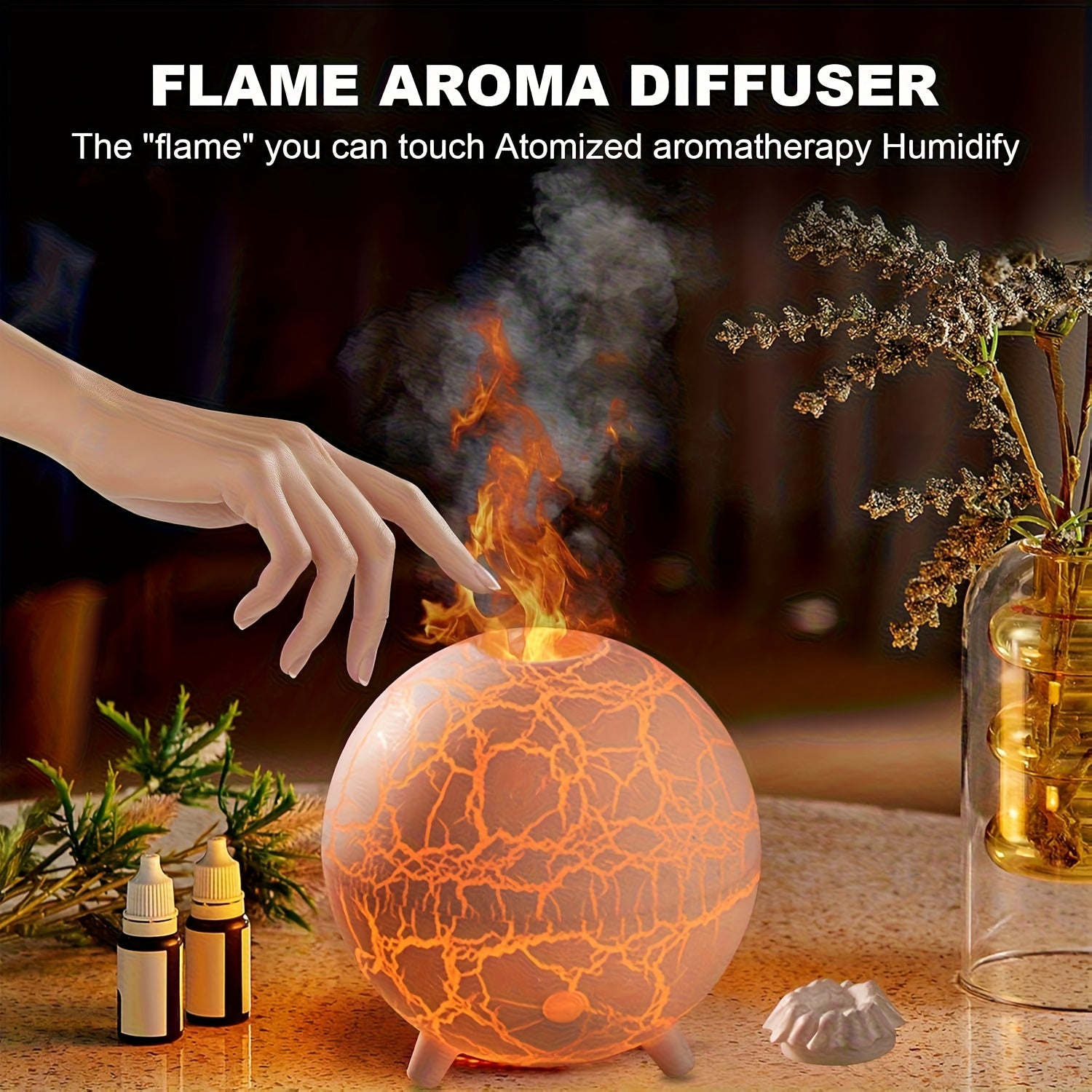 Crackled-Globe Ultrasonic Humidifier & Essential Oil Diffuser – Compact Desktop Mist Maker for Office & Bedroom