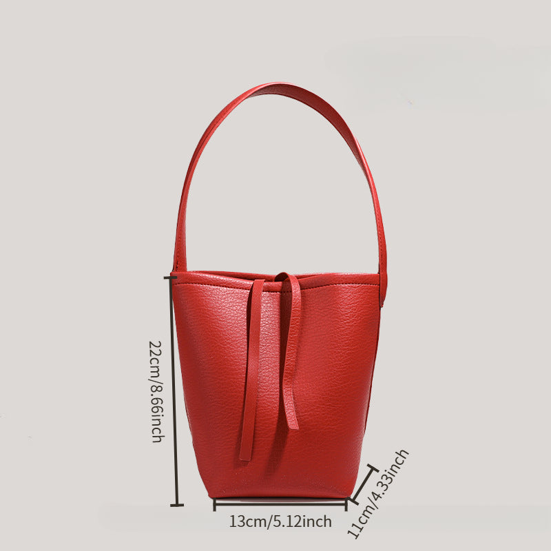 Women's Large Capacity Drawstring Tote – Structured PU Bucket Handbag with Gold-Tone Hardware for Work, Travel & Everyday