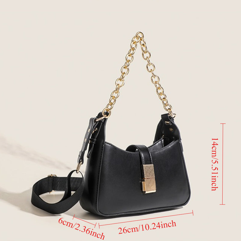 Women's Split Leather Underarm Baguette Bag — Minimalist Crescent Shoulder Crossbody with Zip Closure & Adjustable Strap